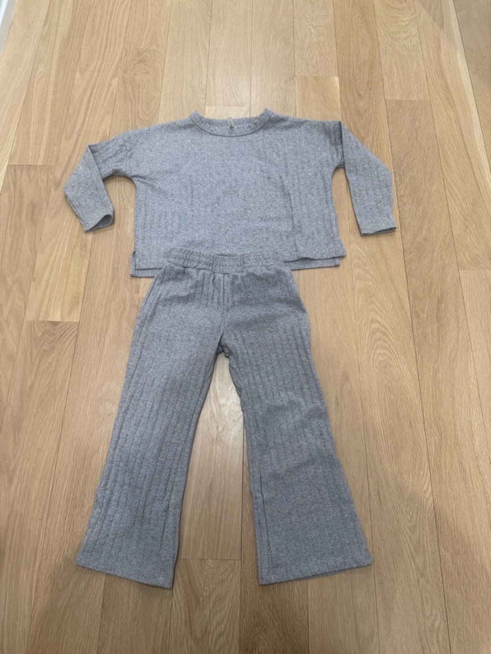 Rylee + Cru Cozy Ribbed Knit matching Set - Light Gray / blue 4-5Y